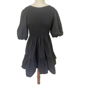 En Saison Women’s Tiered Black Mini Dress Puff‎ Sleeves Knit Top Cotton Skirt S